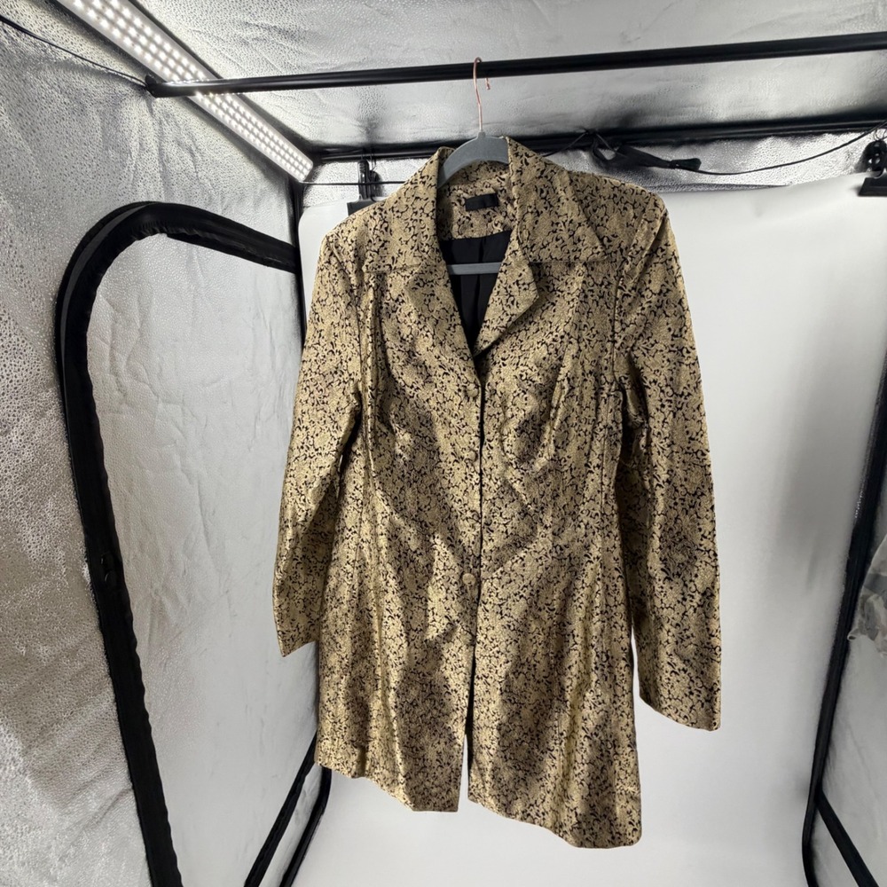 Black Gold Floral Brocade Longline Jacket Baroque Victorian Romantic Goth